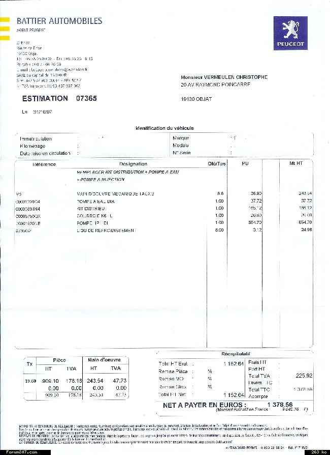 Devis courroie de distribution peugeot 206